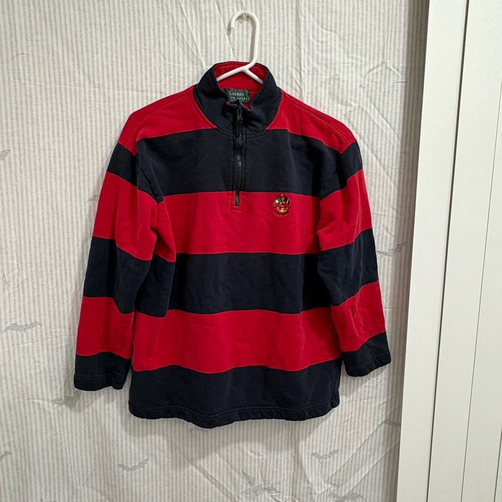 ITEM#77 Vintage Ralph Lauren Women's Striped Polo Sweater Red Blue Size S
21x24